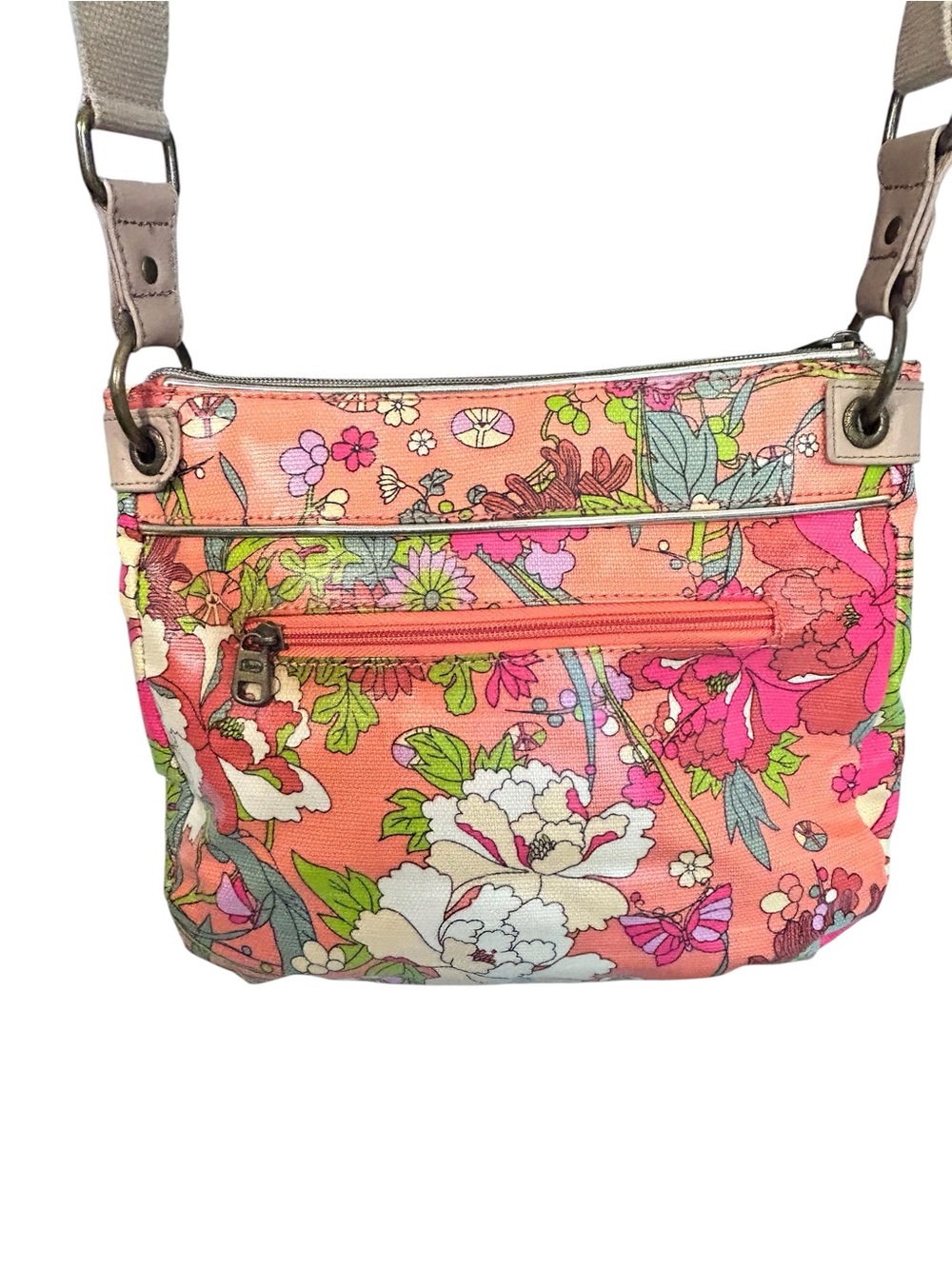 Sakroots Crossbody Butterfly Floral Artist Shoulder Bag Orange Pink Excellent - Picture 11 of 15